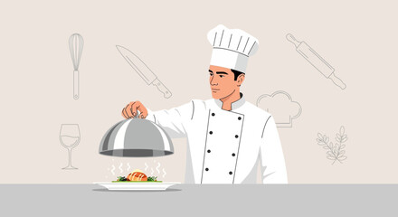 Chef Presents Delightful Dish Emphasizing Culinary Arts And Gourmet Preparation For Fine Dining