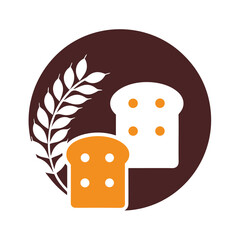 Two slices of bread and wheat stalk in a brown circle grain food