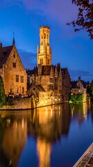 Fototapeta premium European city by canal at night (1)