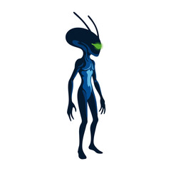 Illustration of Alien With Antenna and Green Eyes