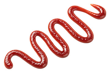 Fototapeta premium Red ketchup squiggles in wavy pattern creating decorative sauce design lines, isolated on a transparent background