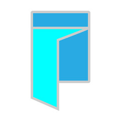 Abstract geometric logo design with cyan and blue shapes forming a stylized character or symbol