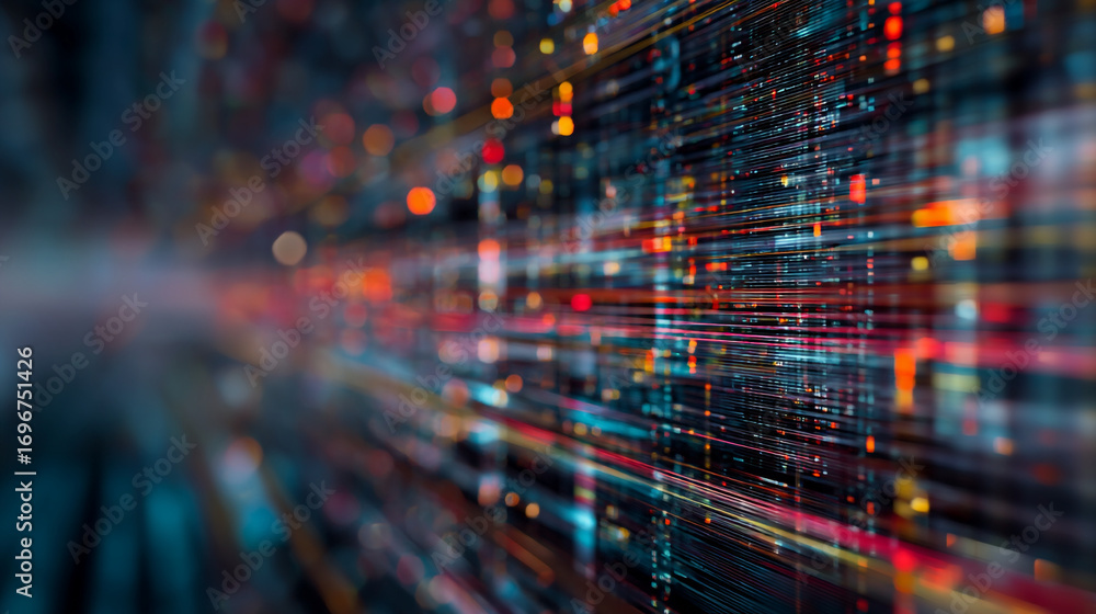 Poster abstract data stream with colorful lights and lines creating a futuristic background effect
