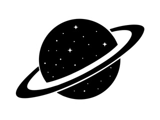Saturn with sparkle  simple   silhouette vector,planet icon © DesignbySufiya