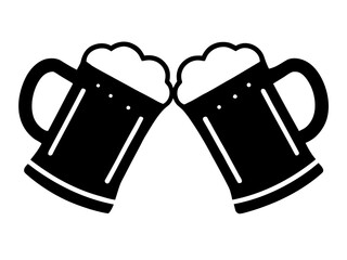 Two clinking beer mugs  simple   silhouette vector,beer mugs  icon