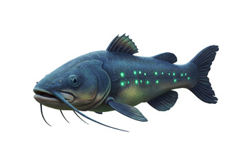 深海魚イラスト、神秘的な光る模様、美しい魚体、水中生物