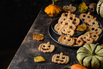 Halloween cookies in shape of jack-o-lantern