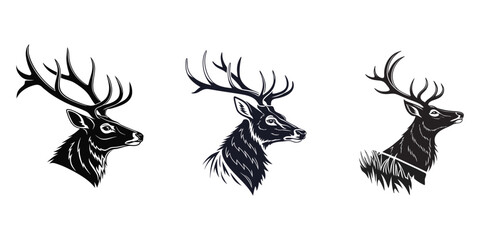 deer head silhouette Vector white background, Deer Head Silhouettes, Deer vector silhouette single collection, Deer Wild deer. Deer antlers silhouette. Vintage wildlife logo. silhouette of deer.