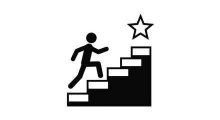 Vector illustration of man climbing stairs to reach a star
