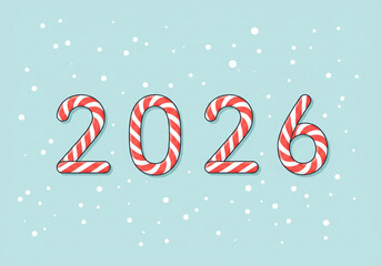 2026 Candy Cane Numbers with Red & White Stripes | Festive Holiday Design | Concept of Christmas Celebrations, New Year Branding, Seasonal Marketing