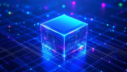 Abstract Glowing Cube Represents Future Technology and Innovation Trend