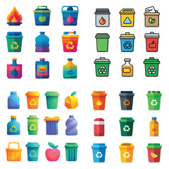Vector art of collection of colorful recycling bins and containers