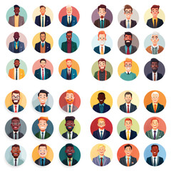 Vector art of diverse collection of professional man avatars in suits
