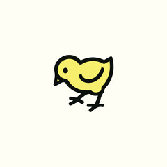 Cartoon Yellow Chick Illustration with Bold Outline, Cute Baby Chicken Vector Design for Children’s Books, Easter Graphics, Spring Holidays, Logos, Farm Education, Stickers, Toys and Animal Mascots