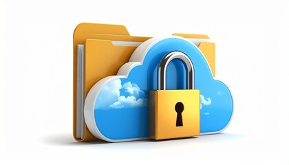 Yellow folder, blue cloud with padlock icon.