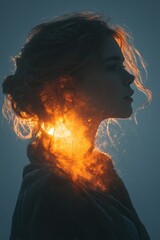 Ethereal Woman Profile with Luminous Golden Aura and Sparkling Particles – Hope, Serenity, and Inner Radiance