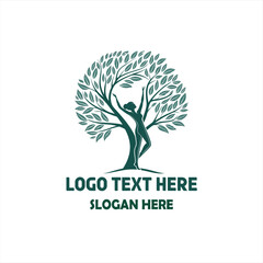 Obraz premium Nature Logo – Woman with Tree and Leaves Illustration
