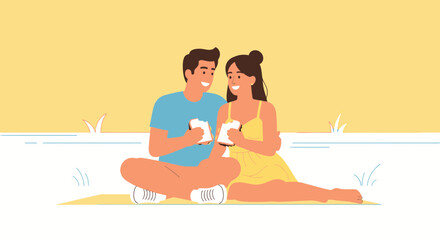 Obraz premium Couple Enjoying A Picnic Together, Sharing Food, And Building Their Bond At Leisure