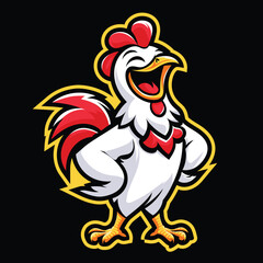 Laughing rooster mascot logo design with bold style for sports and branding