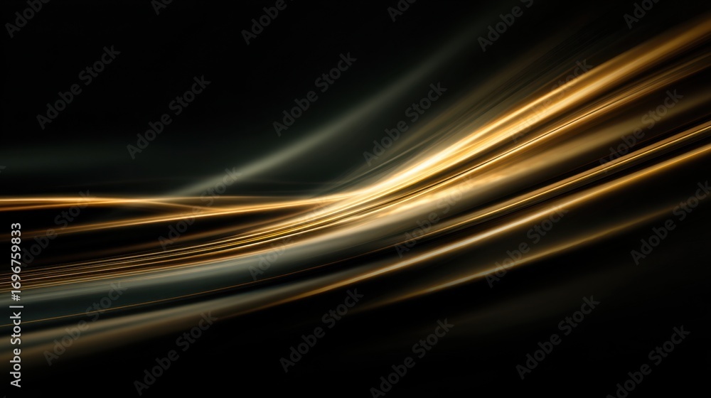 Poster a mesmerizing blend of golden light streaks against a dark background, creating a dynamic and ethere