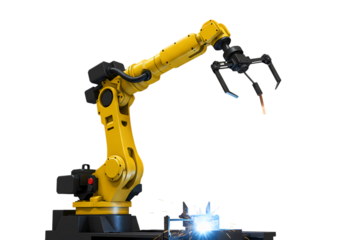 Industrial Robot Arm Precision Automation in Manufacturing isolated on transparent background