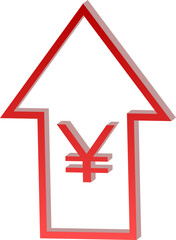 Obraz premium Yen Currency Icon inside Upward Red Arrow Isolated on Transparent Background