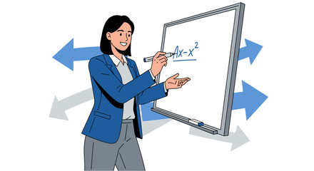 Educator Presenting Mathematics Equation with Directional Arrows and Expressive Presentation