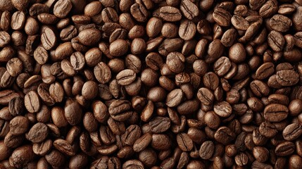 Obraz premium A close-up view of roasted coffee beans, showcasing their rich texture and dark color, perfect for coffee lovers and enthusiasts.