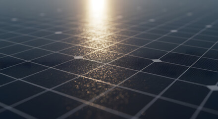 Solar Reflections at Sunrise over a Modern PV Array