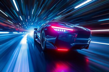Futuristic Speed Drive in Warp Speed with Motion Blur and Neon Lighting"Time Warp Digital Artwork series ar 3:2

