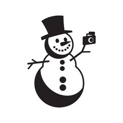 Cute Winter Snowman Taking a Selfie with a Vintage Camera