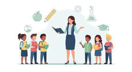 Fototapeta premium Elementary Classroom Scene Teacher Guiding Students In Educational Environment