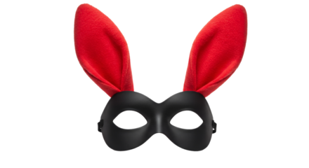 Black mask with red bunny ears cosplay png isolated on transparent background