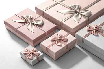 Elegant pastel pink gift boxes with satin ribbons arranged for celebration