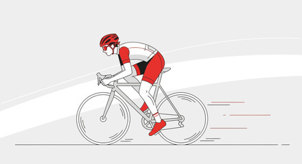 Energetic Cyclist Racing Across the Road, Depicted through Simple Line Art and Bold Colors