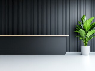 Obraz premium Modern reception desk, dark walls, plant