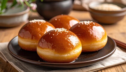 sweet buns with sesame seed on a plate