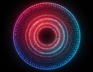 Dynamic digital vortex of glowing red and blue light pulses with futuristic energy and innovation