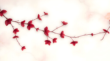 Soft Watercolor Marble Texture with Ruby Vines and Translucent Washes