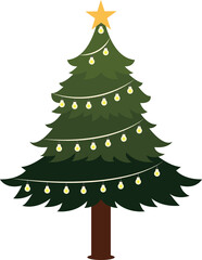 Christmas tree decorated with lights, transparent background