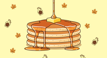 Delicious Stack Of Pancakes With Dripping Syrup And Butter On Top, Food Illustration