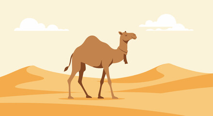 Desert Camel Illustration, Symbolizing Warmth, Journey And Survival In Arid Landscapes