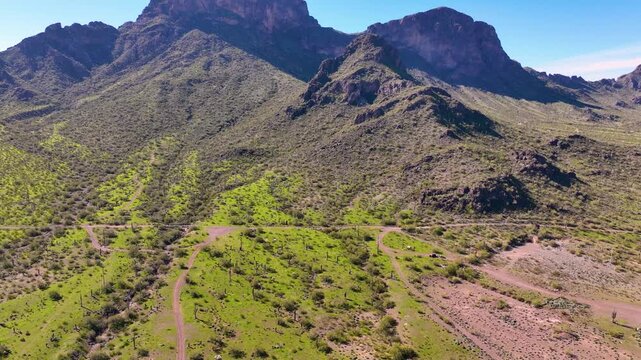 Picacho Peak aerial view in Picacho Peak State Park in Pinal County in Arizona AZ, USA. 