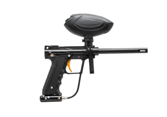 Closeup of a Professional Paintball Gun Tactical Equipment Sports Weaponry isolated on transparent background