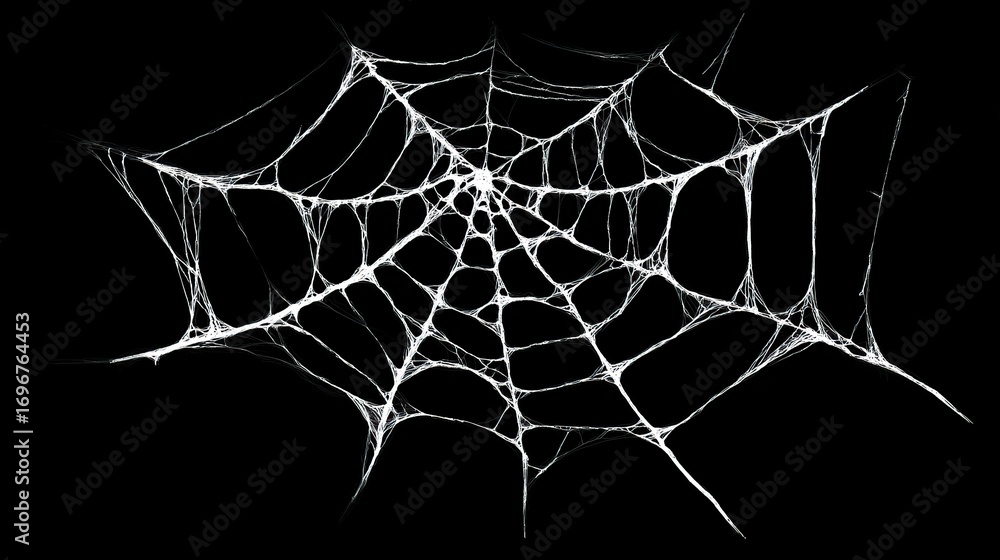 Wall mural detailed spider web with intricate patterns and thin threads on a black background. background for i