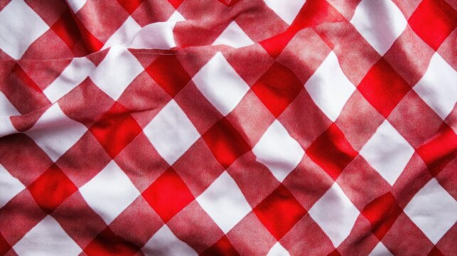 Red white checkered fabric texture background