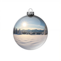 Obraz premium Christmas ball with reflection of majestic snow landscape inside with snow texture