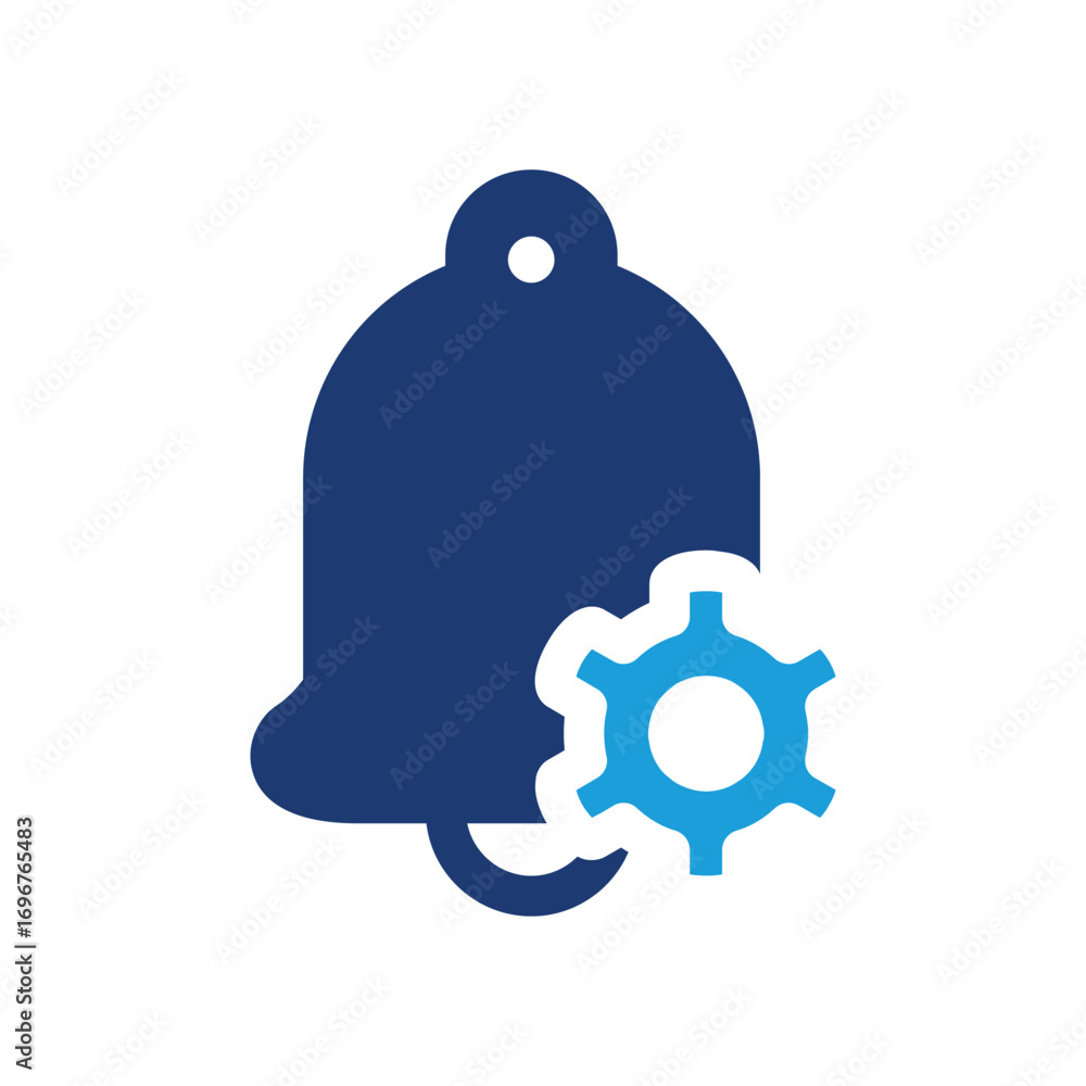 Poster notification bell with gear colored icon vector design good for web or mobile app