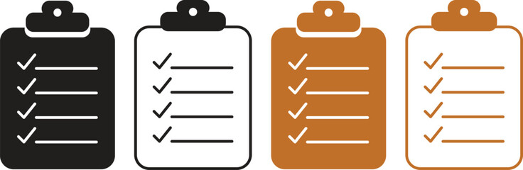 set of clipboard or checklist icons in a flat style
