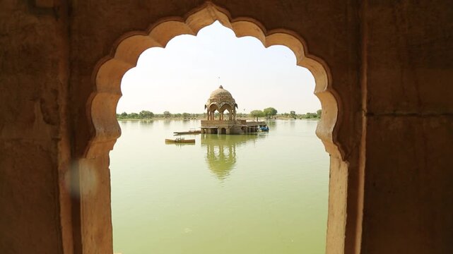 Indian Landmark Gadi Sagar   Artificial Lake. Jaisalmer, Rajasthan, India Panorama Of The Udaipur City Palace Complex From Lake Pichola In Rajasthan, India Ruined Architecture At Gadisar Lake, Jaisalm